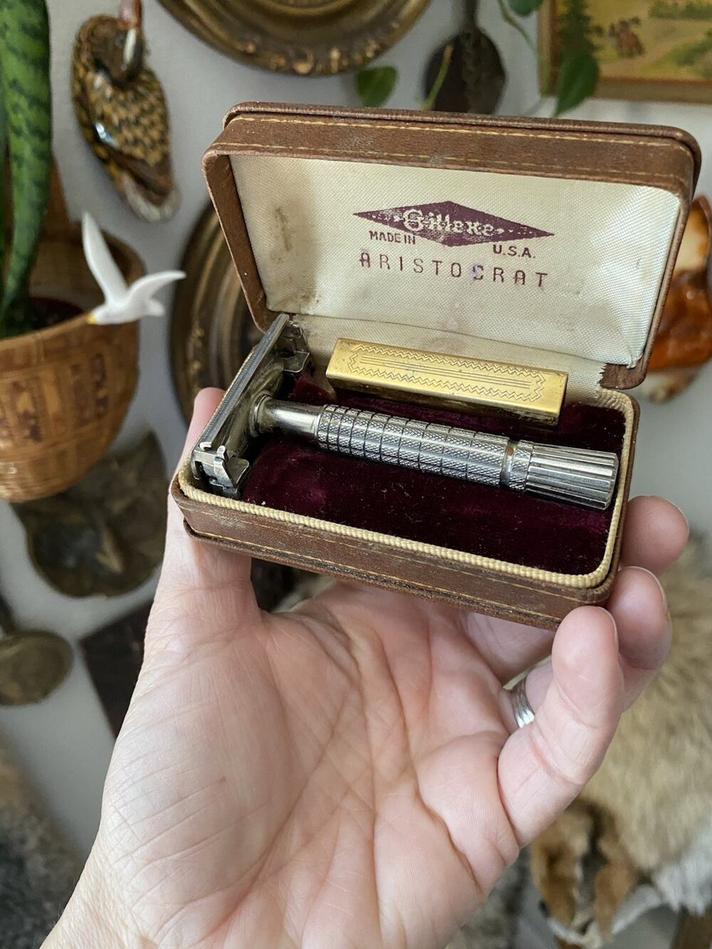 Vintage 1940s Gillette Safety Razor With Aristocrat Box Razor Case Made in USA